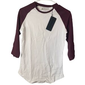 Alphalete Performance Raglan Tee White Burgundy Women’s Small NWT Gym Top